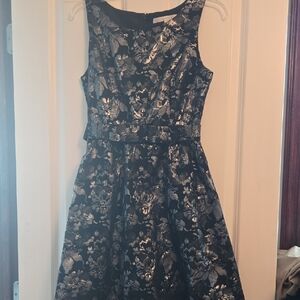 LC Lauren Conrad Black and Silver Floral Midi Dress